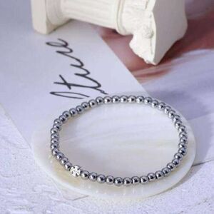 NWOT Tory Burch Silver Stretchy Beaded Logo Bracelet